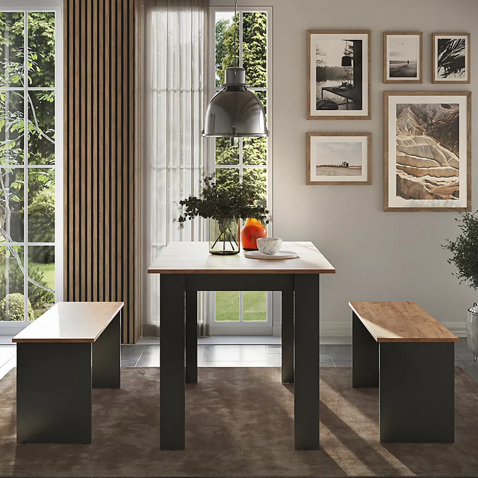 Vicco Ensemble de table à manger Anthracite/chêne doré 112x73.6cm avec 2 bancs