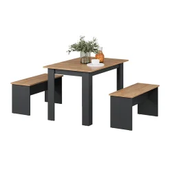 Vicco Ensemble de table à manger Anthracite/chêne doré 112x73.6cm avec 2 bancs