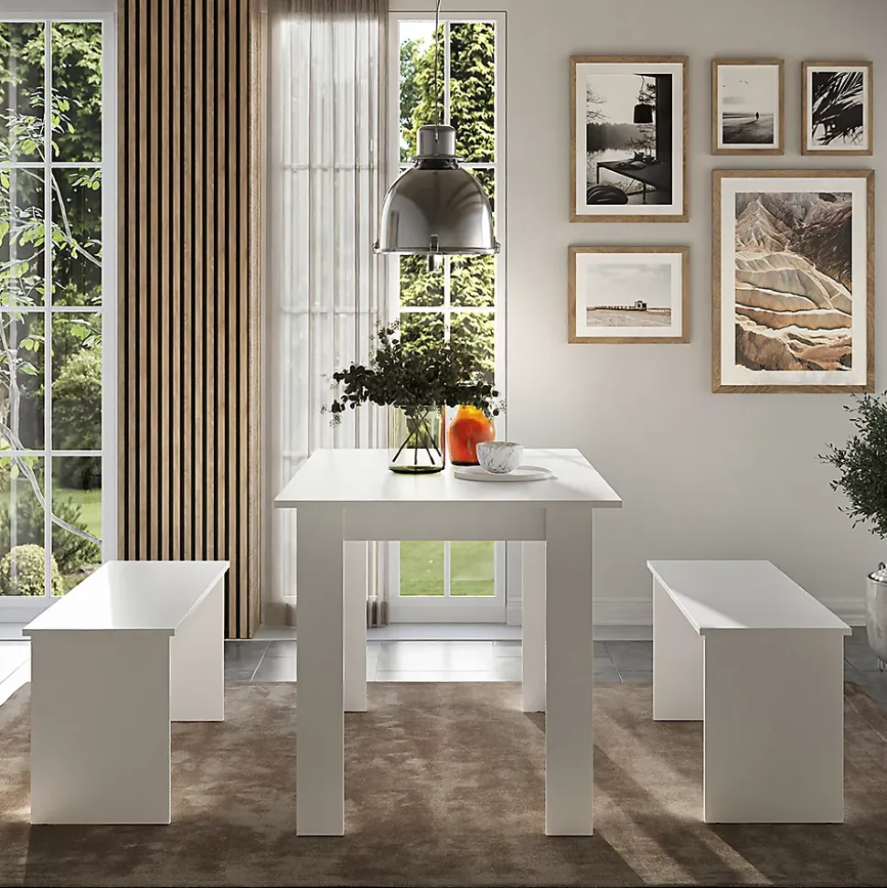 Vicco Ensemble de table à manger Blanc 112x73.6cm avec 2 bancs
