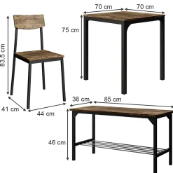 Vicco Ensemble de table à manger noir/chêne rustique 70x70cm 4 pièces