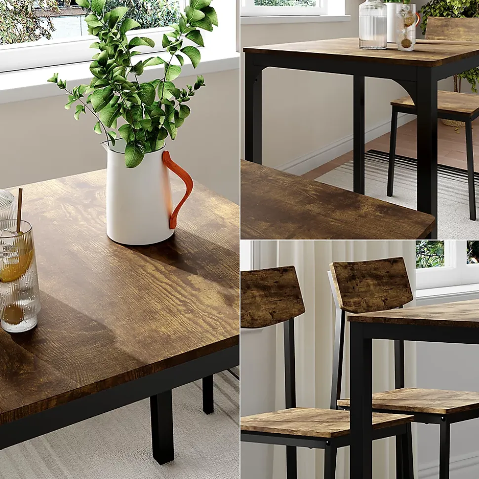 Vicco Ensemble de table à manger noir/chêne rustique 70x70cm 4 pièces