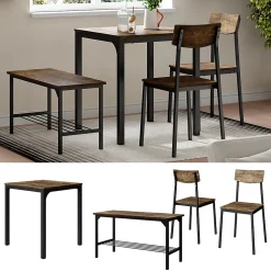 Vicco Ensemble de table à manger noir/chêne rustique 70x70cm 4 pièces