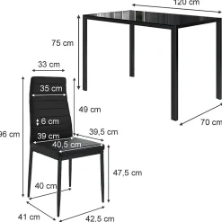 Vicco Ensemble de table à manger Noir 120x75cm ensemble de 6 étagères