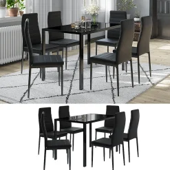 Vicco Ensemble de table à manger Noir 120x75cm ensemble de 6 étagères