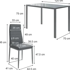 Vicco Ensemble de table à manger Gris 120x75cm Lot de 4
