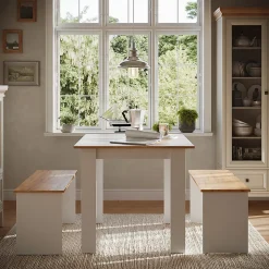 Vicco Ensemble de table à manger Chêne blanc/force de lor 80x80cm avec 2 bancs