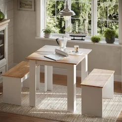 Vicco Ensemble de table à manger Chêne blanc/force de lor 80x80cm avec 2 bancs
