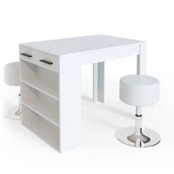 Vicco Ensemble de table à manger Blanc 67x100cm avec 2 tabourets