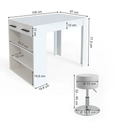 Vicco Ensemble de table à manger Blanc 67x100cm avec 2 tabourets