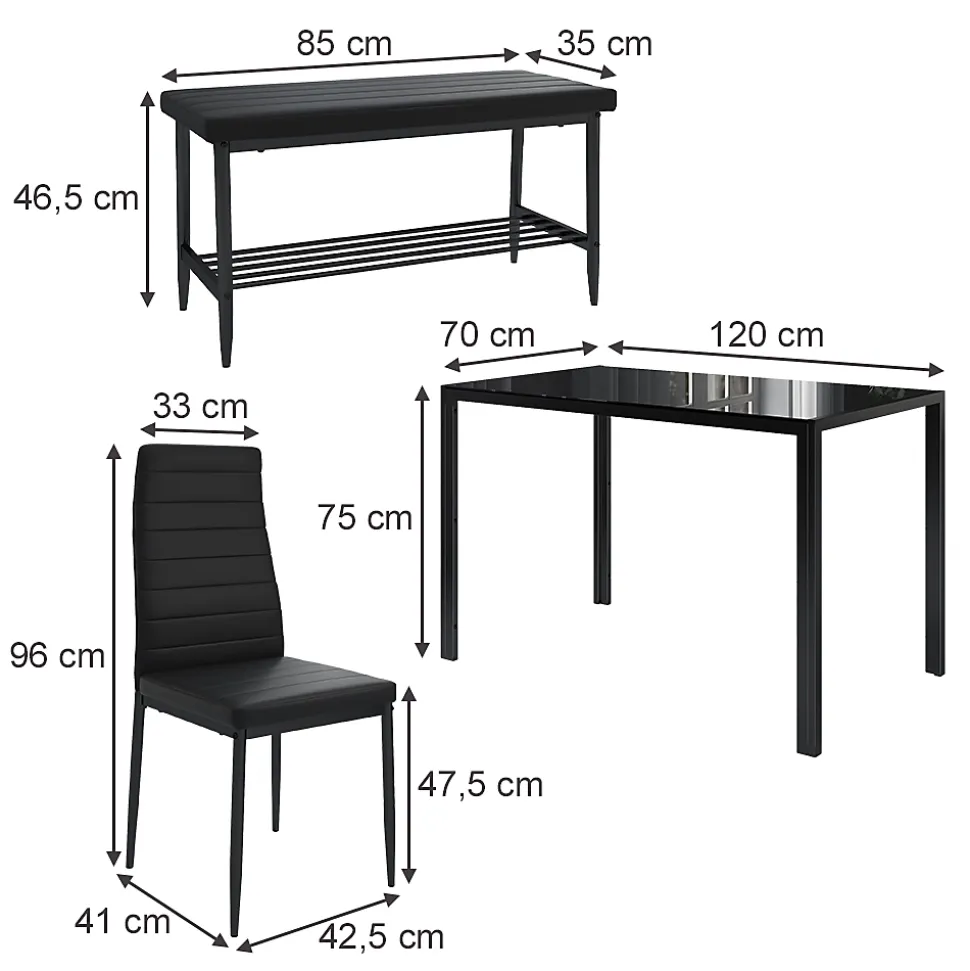 Vicco Ensemble de table à manger Noir 120x70cm Set de 4 pièces
