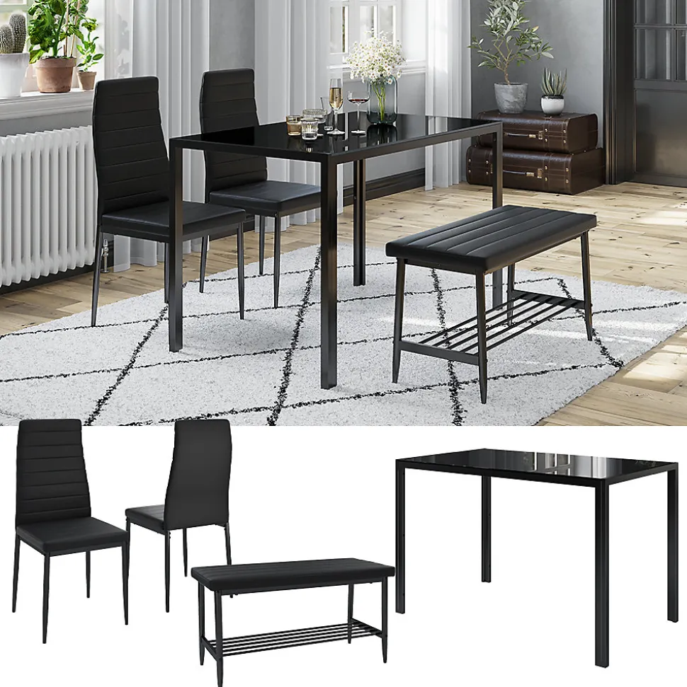 Vicco Ensemble de table à manger Noir 120x70cm Set de 4 pièces