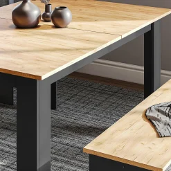 Vicco Ensemble de table à manger Anthracite/chêne doré 137.6x92.8cm avec 2 bancs