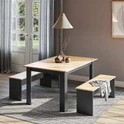 Vicco Ensemble de table à manger Anthracite/chêne doré 137.6x92.8cm avec 2 bancs