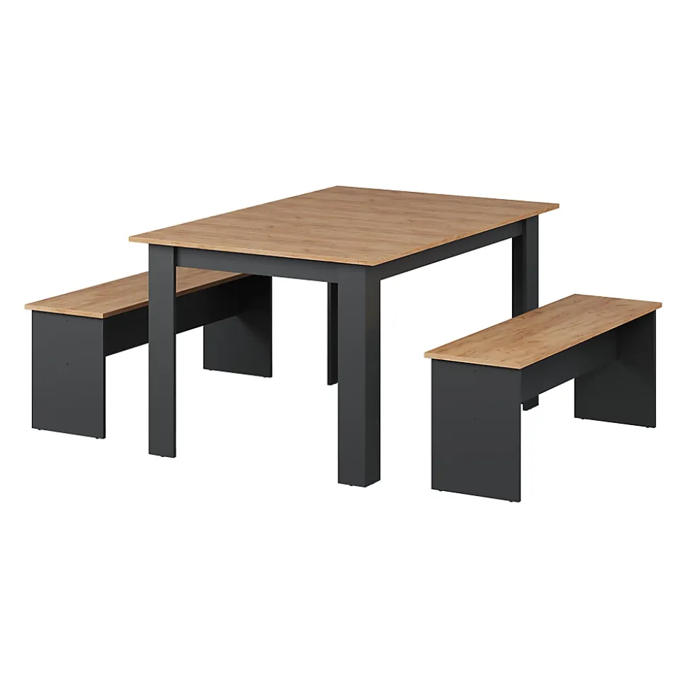 Vicco Ensemble de table à manger Anthracite/chêne doré 137.6x92.8cm avec 2 bancs