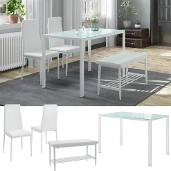 Vicco Ensemble de table à manger Blanc 120x70cm 4 pièces