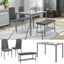 Vicco Ensemble de table à manger Gris 120x70cm Set de 4 pièces
