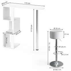 Vicco Ensemble de table de bar Blanc 113x39.8cm avec 2 tabourets de bar