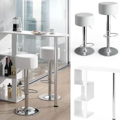 Vicco Ensemble de table de bar Blanc 113x39.8cm avec 2 tabourets de bar