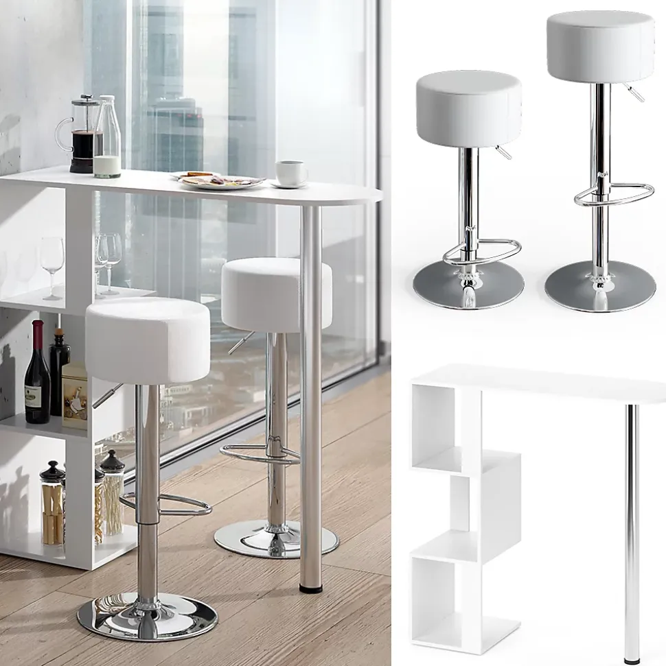 Vicco Ensemble de table de bar Blanc 113x39.8cm avec 2 tabourets de bar