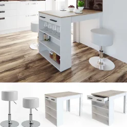 Vicco Ensemble table à manger Sonoma/blanc 67x100cm avec 2 tabourets