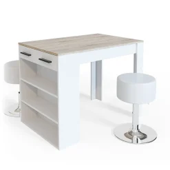 Vicco Ensemble table à manger Sonoma/blanc 67x100cm avec 2 tabourets