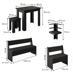 Vicco Groupe de banquettes dangle Noir 120x41.5cm avec table