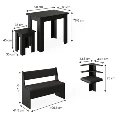 Vicco Groupe de banquettes dangle Noir 150x41.5cm avec table