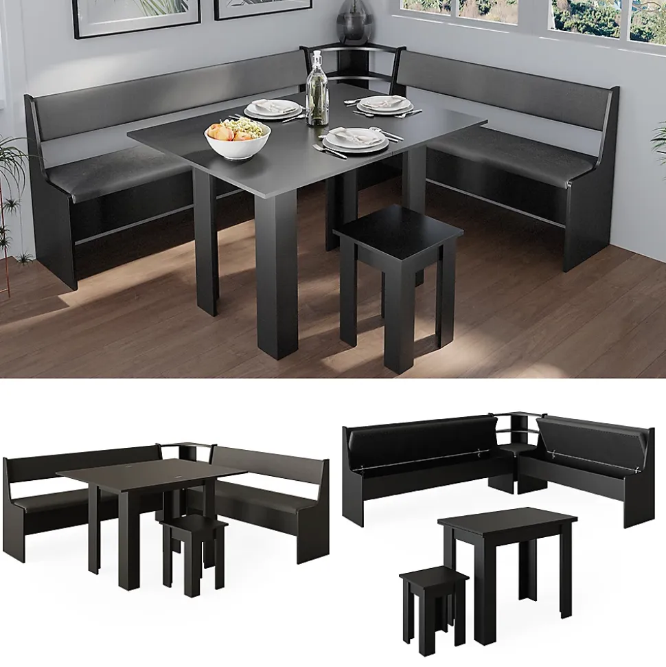 Vicco Groupe de banquettes dangle Noir 180x41.5cm avec table