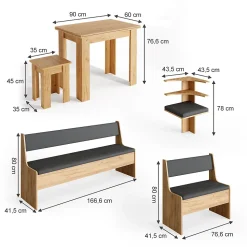 Vicco Groupe de banquettes dangle Chêne de force doré 210x120cm avec table