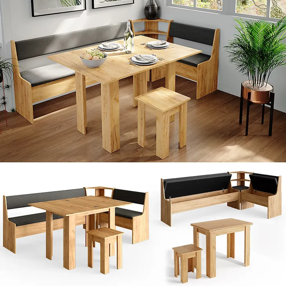 Vicco Groupe de banquettes dangle Chêne de force doré 210x120cm avec table