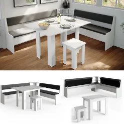 Vicco Groupe de banquettes dangle Blanc 210x41.5cm avec table
