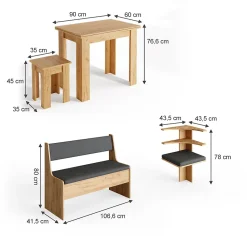 Vicco Groupe de banquettes dangle Chêne de force doré 150x41.5cm avec table