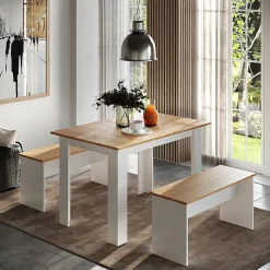 Vicco Groupe de banquettes dangle Chêne blanc/force de lor 112x73.6cm avec 2 bancs