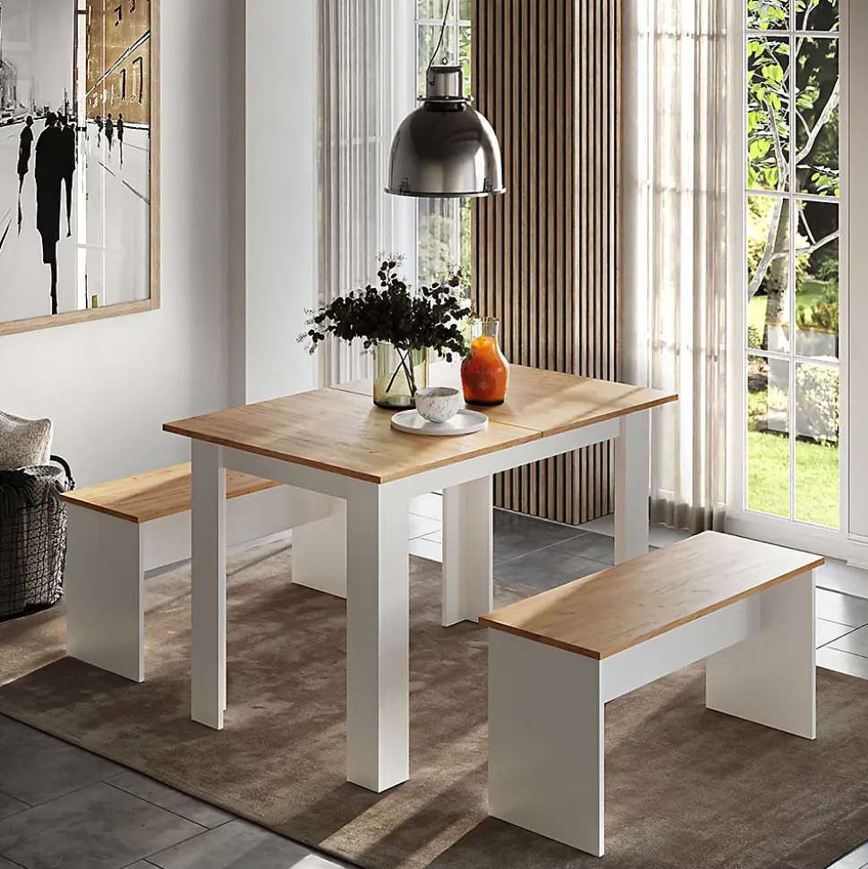 Vicco Groupe de banquettes dangle Chêne blanc/force de lor 112x73.6cm avec 2 bancs