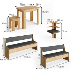 Vicco Groupe de banquettes dangle Chêne de force doré 210x41.5cm avec table