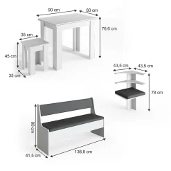 Vicco Groupe de banquettes dangle Blanc 180x41.5cm avec table