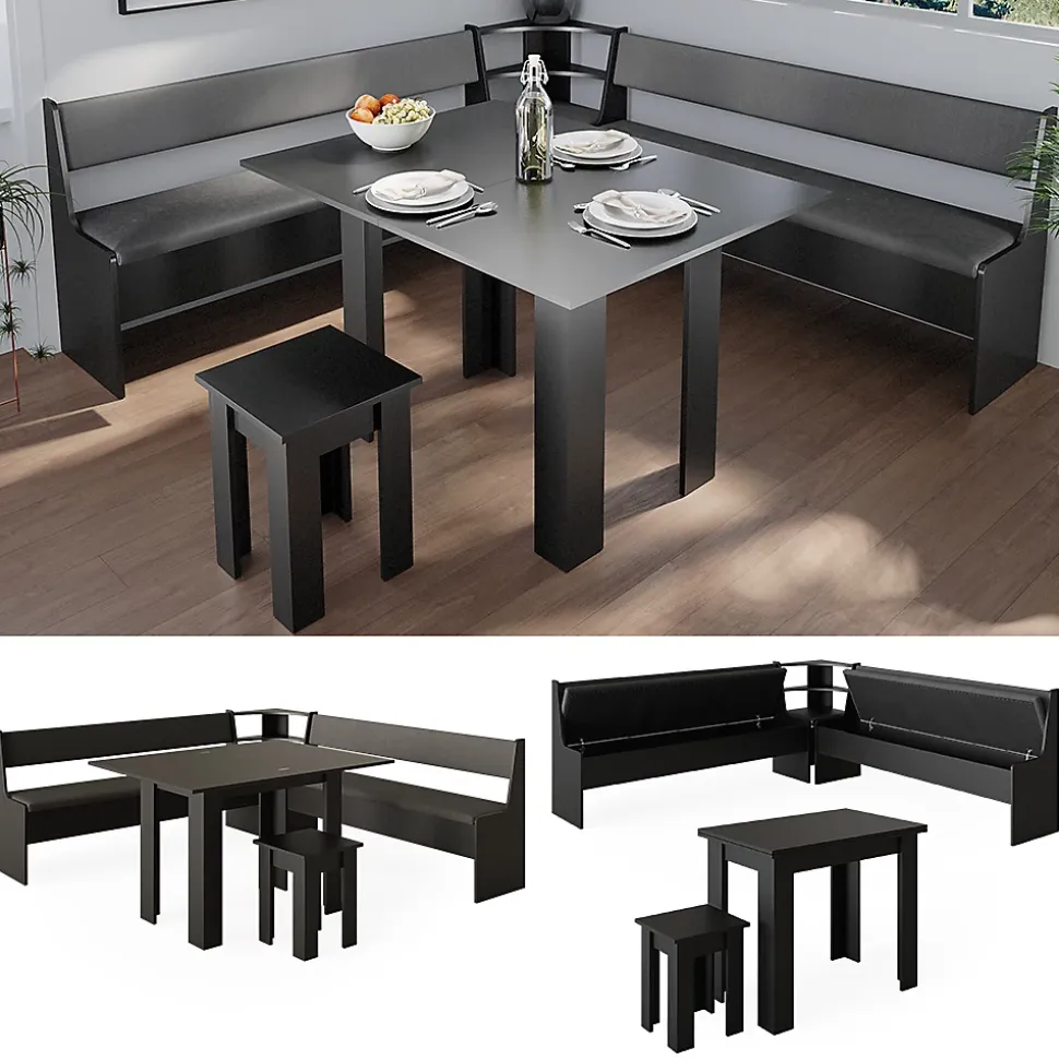 Vicco Groupe de banquettes dangle Noir 210x41.5cm avec table