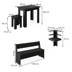 Vicco Groupe de banquettes dangle Noir 180x41.5cm avec table