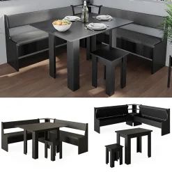 Vicco Groupe de banquettes dangle Noir 180x41.5cm avec table
