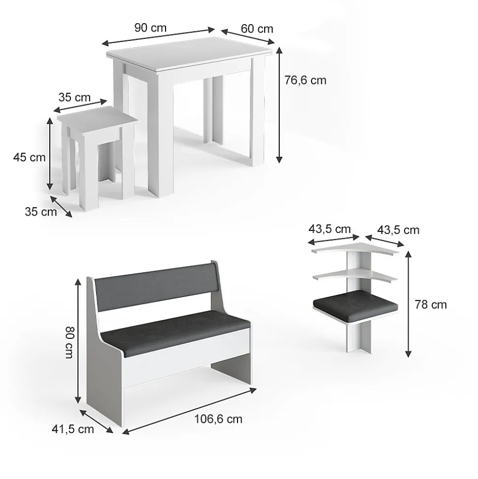 Vicco Groupe de banquettes dangle Blanc 150x41.5cm avec table