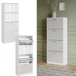 Vicco Le basculeur à chaussures blanc/blanc brillant 59x137cm avec 4 compartiments