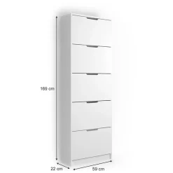 Vicco Meuble à chaussure Blanc 22x169cm 5 compartiments