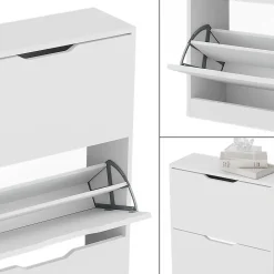 Vicco Meuble à chaussure Blanc 59x137cm avec 4 tiroirs rabattables