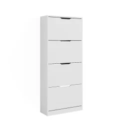 Vicco Meuble à chaussure Blanc 59x137cm avec 4 tiroirs rabattables