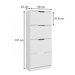 Vicco Meuble à chaussure Blanc 59x137cm avec 4 tiroirs rabattables