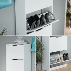 Vicco Meuble à chaussure Blanc 59x137cm avec 4 tiroirs rabattables