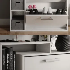 Vicco Meuble à chaussure Blanc 80x128.3cm avec 3 compartiments