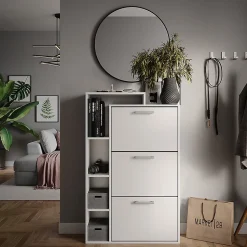 Vicco Meuble à chaussure Blanc 80x128.3cm avec 3 compartiments