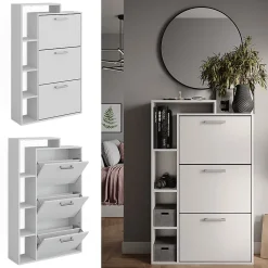 Vicco Meuble à chaussure Blanc 80x128.3cm avec 3 compartiments
