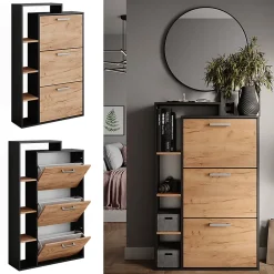 Vicco Meuble à chaussure Chêne de force doré 80x128.3cm avec 3 compartiments